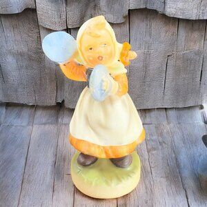 Vintage Royal Crown Ceramic Girl Playing Music Whimsical Figurine Painted VTG